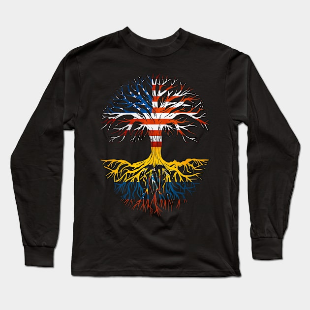 American Grown Ecuadorian Roots Tree Ecuador Flag Usa Flag Long Sleeve T-Shirt by Henry jonh